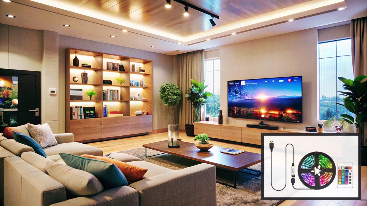 LED plafonjere za dnevnu sobu uz pomoć LED trake.